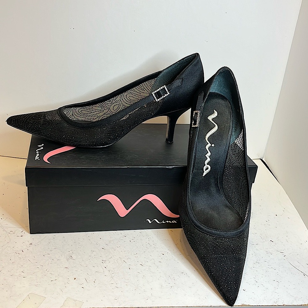 Black Sparkle Mesh Evening Shoes